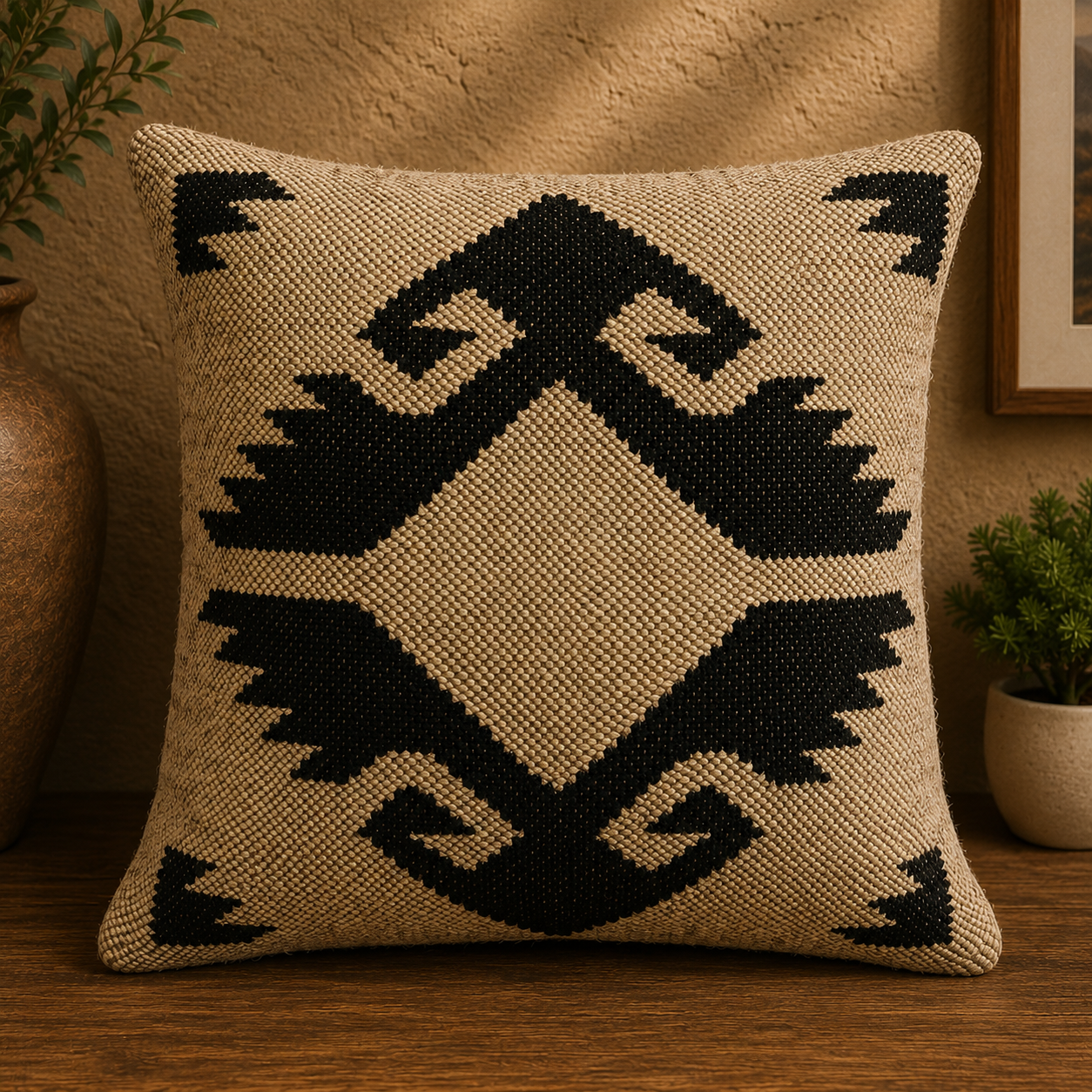 Botanical Tulip Kilim Cushion Cover – Ivory & Terracotta